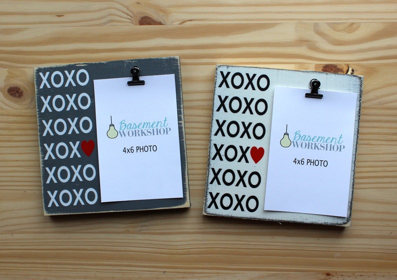 Love Decor Photo Display hugs /& kisses Anniversary gift Picture Frame Valentine/'s Day gift XOXO Wood Photo Block Wedding gift