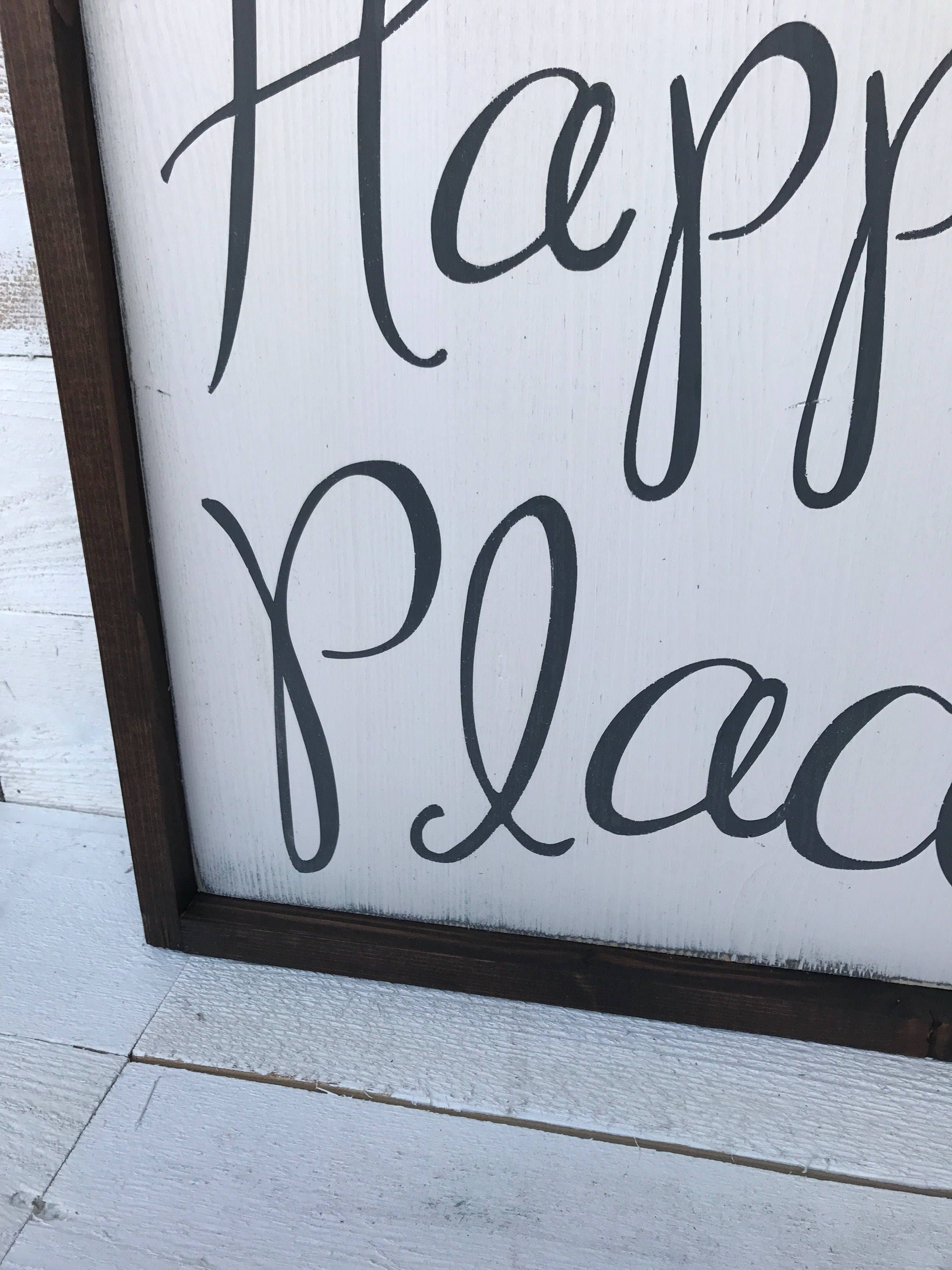 This is our happy place hand painted wood sign large framed Etsy