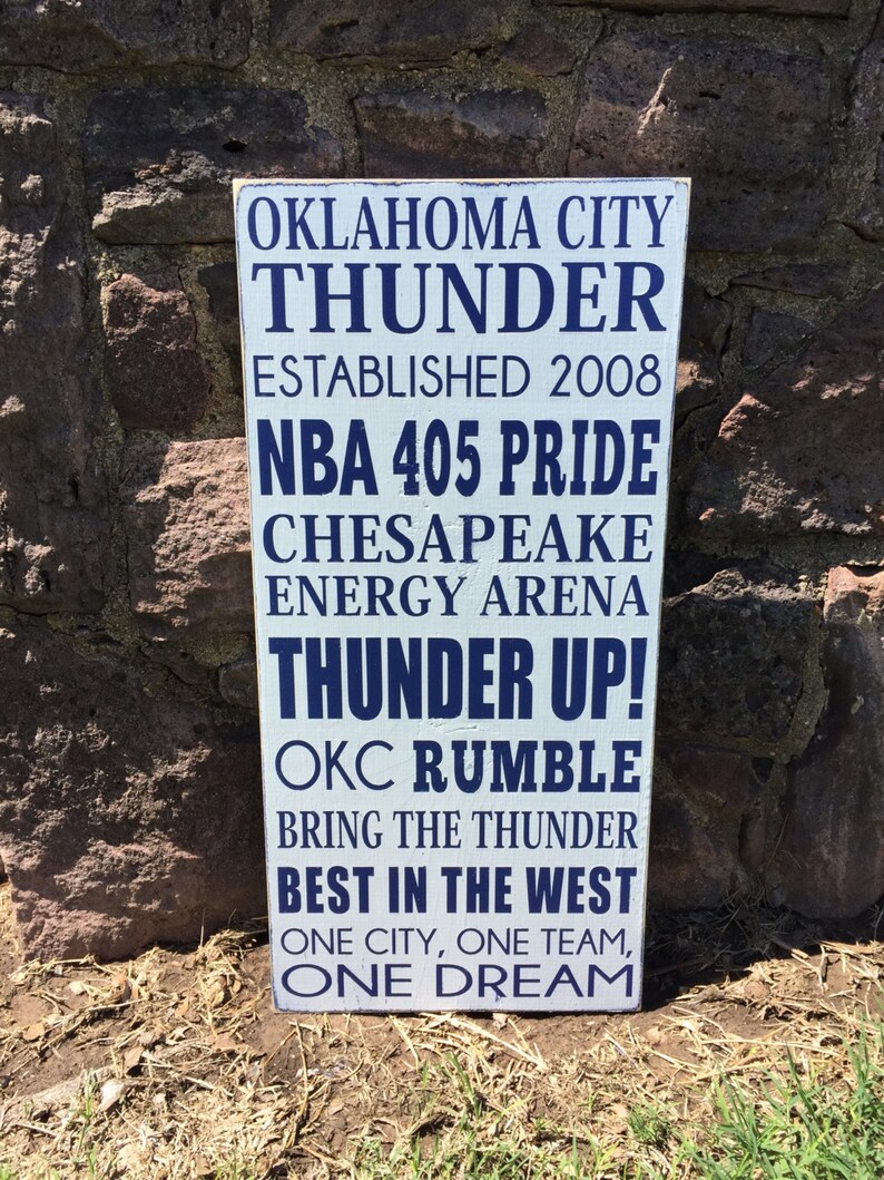 Oklahoma City Thunder Hand Painted Wood Sign Sports Sign Etsy
