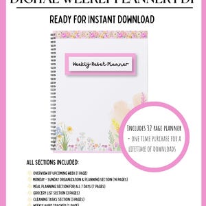 Undated Weekly Reset Planner PDF, Undated Printable Template (Digital Download)