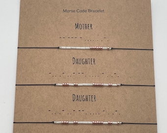 Mother and 2 daughter Morse code bracelets, custom bracelet, mother daughter bracelet set, mother and two daughter bracelets