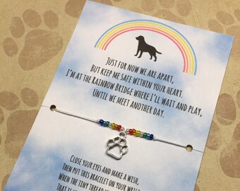 Rainbow Bridge Wish bracelet, pet loss, pet sympathy gift, pet memorial gift dog