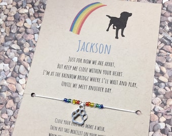 Custom Rainbow Bridge Wish bracelet, pet loss, pet sympathy gift, pet memorial gift dog