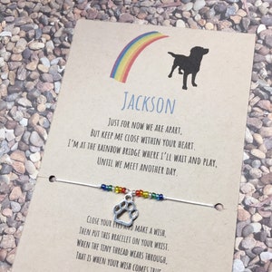 Custom Rainbow Bridge Wish bracelet, pet loss, pet sympathy gift, pet memorial gift dog