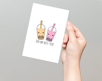 BestTea bubble tea card, cute tea card, funny bubble tea card, encouragement card, kawaii bubble tea, best friend card
