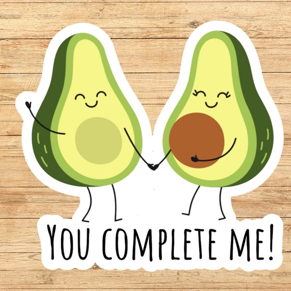 You complete me avocados sticker, Avocado sticker; Kawaii avocado sticker