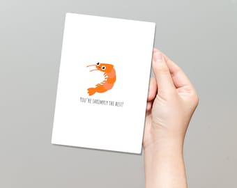 Shrimply the best, cute shrimp card, funny shrimp card, encouragement card, kawaii shrimp