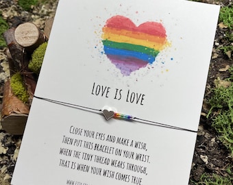 Pride bracelet, gay pride, LGBT bracelet, gay pride jewelry, rainbow bracelet, love is love wish bracelet