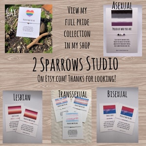 May include: A collection of pride bracelets with different pride flags and the text "Proud of who you are". The bracelets are displayed on cards with the words "Gay", "Lesbian", "Bisexual", "Asexual", and "Transsexual".