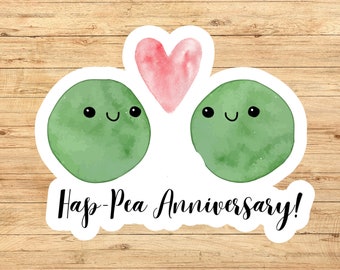 Happy Anniversary sticker, happy pea sticker, Kawaii pea, cute pea