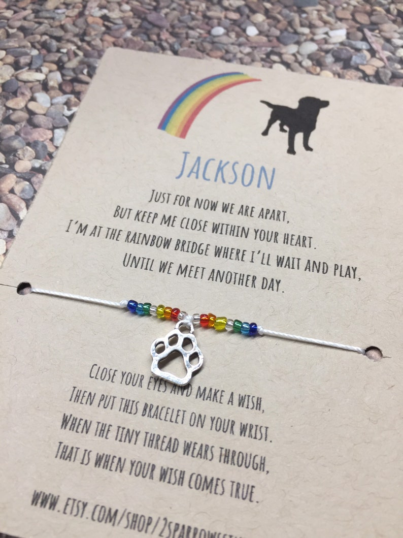 Custom Rainbow Bridge Wish bracelet, pet loss, pet sympathy gift, pet memorial gift dog image 2