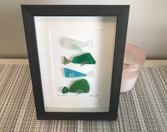Whale sea glass art framed