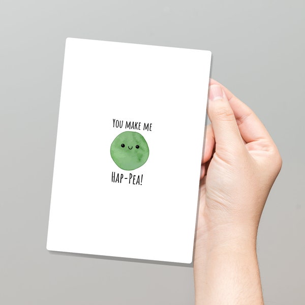 You make me Happy, cute pea card, cute anniversary card, cute valentine card, kawaii peas,