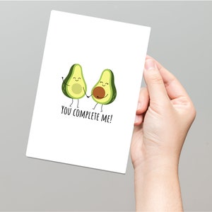 You complete me avocados, anniversary card, cute avocado card, funny avocado card, cute valentine card, avocado humor, kawaii avocado
