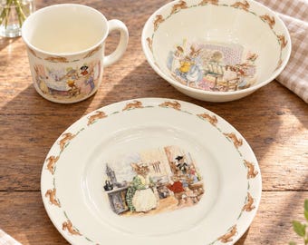 Vintage 1988 Royal Doulton Bunnykins 3-Piece Child's Dinnerware Set (Made in England)