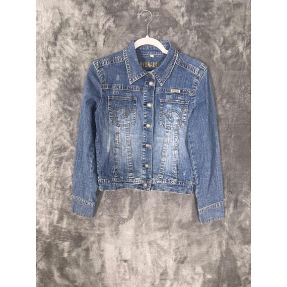 Hydraulic Womens Denim Trucker Jacket Medium Wash Blue Button Front Size M