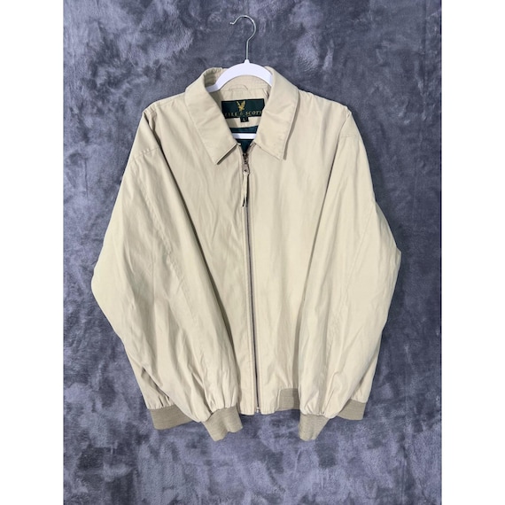Lyle & Scott, Lyle & Scott Mens Harrington Jacket Tan Beige Full Zip Size Large Vintage Korea