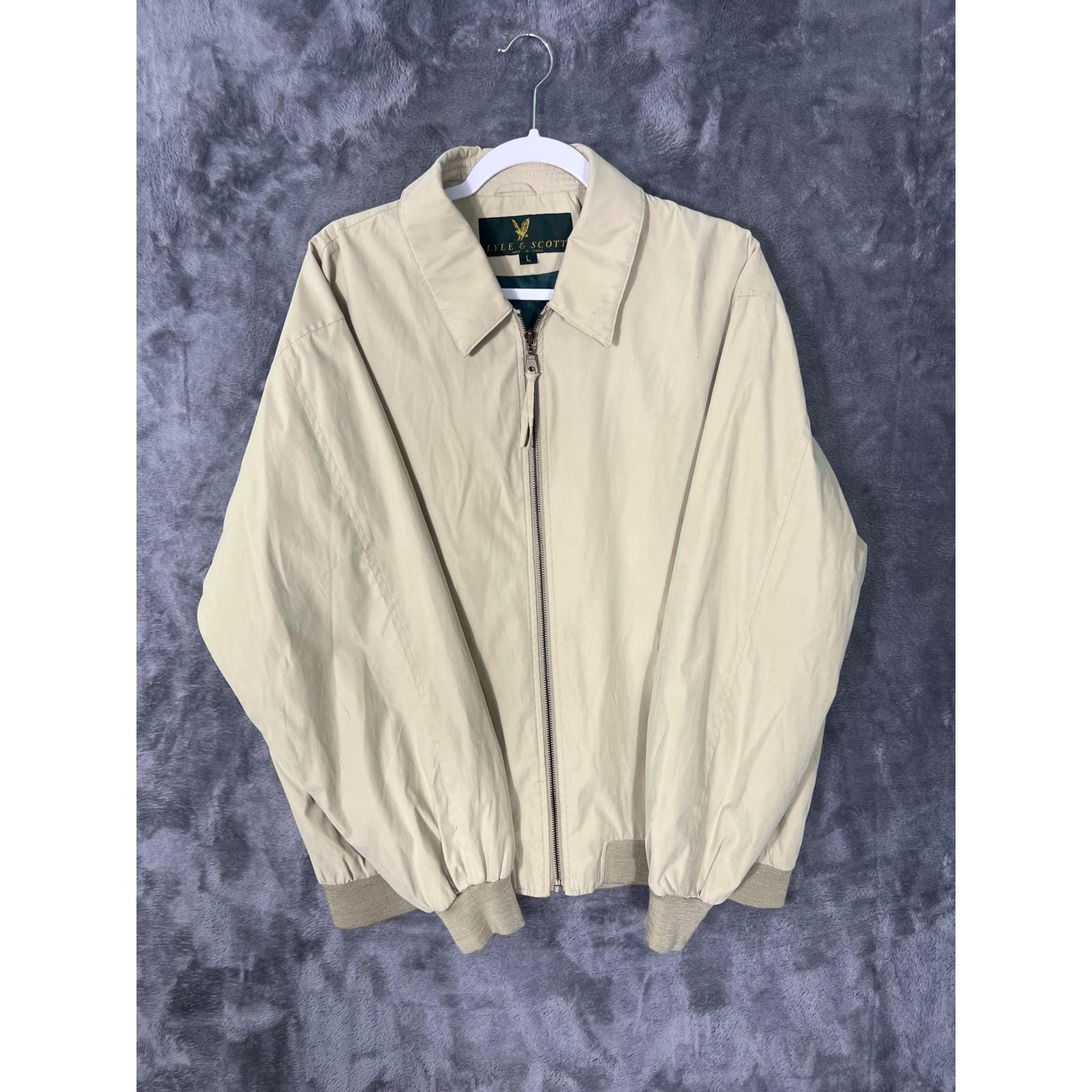 Lyle & Scott, Lyle & Scott Mens Harrington Jacket Tan Beige Full Zip Size Large Vintage Korea