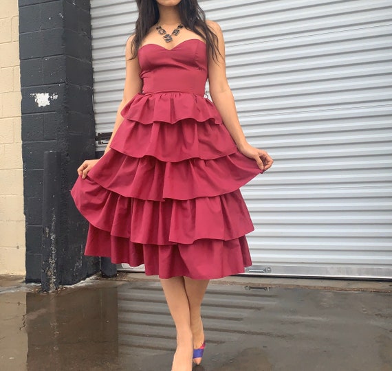 Strapless Tiered Skirt Party Dress Late 70s early