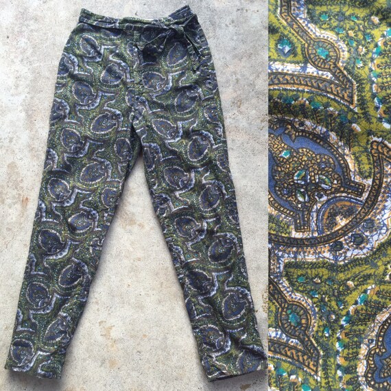 50s Cotton Batik Print Cigarette Pant Capri Pants