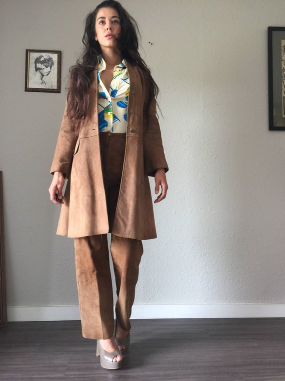 Vintage Taupe Suede Jacket and Pant Suit By Lady C