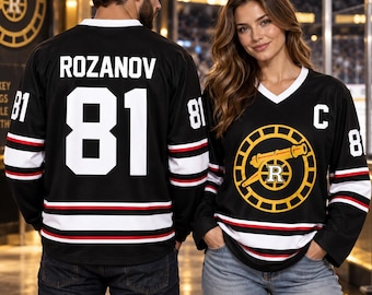 Inspired Hockey Jersey, Black V Neck Long Sleeve Shirt, Unisex Hockey Fan Pullover, Hockey Lover Gift