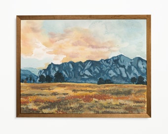 Boulder Flat Irons Original Goauche Fine Art Print, Colorado Mountains Painting