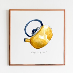 Watercolor Kettle Art Print: 5x5 Original Painting, Tea Lover Gift