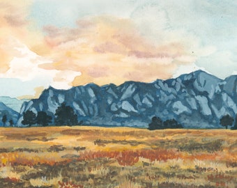 Boulder Flat Irons Original Goauche Print | Colorado Mountain Art