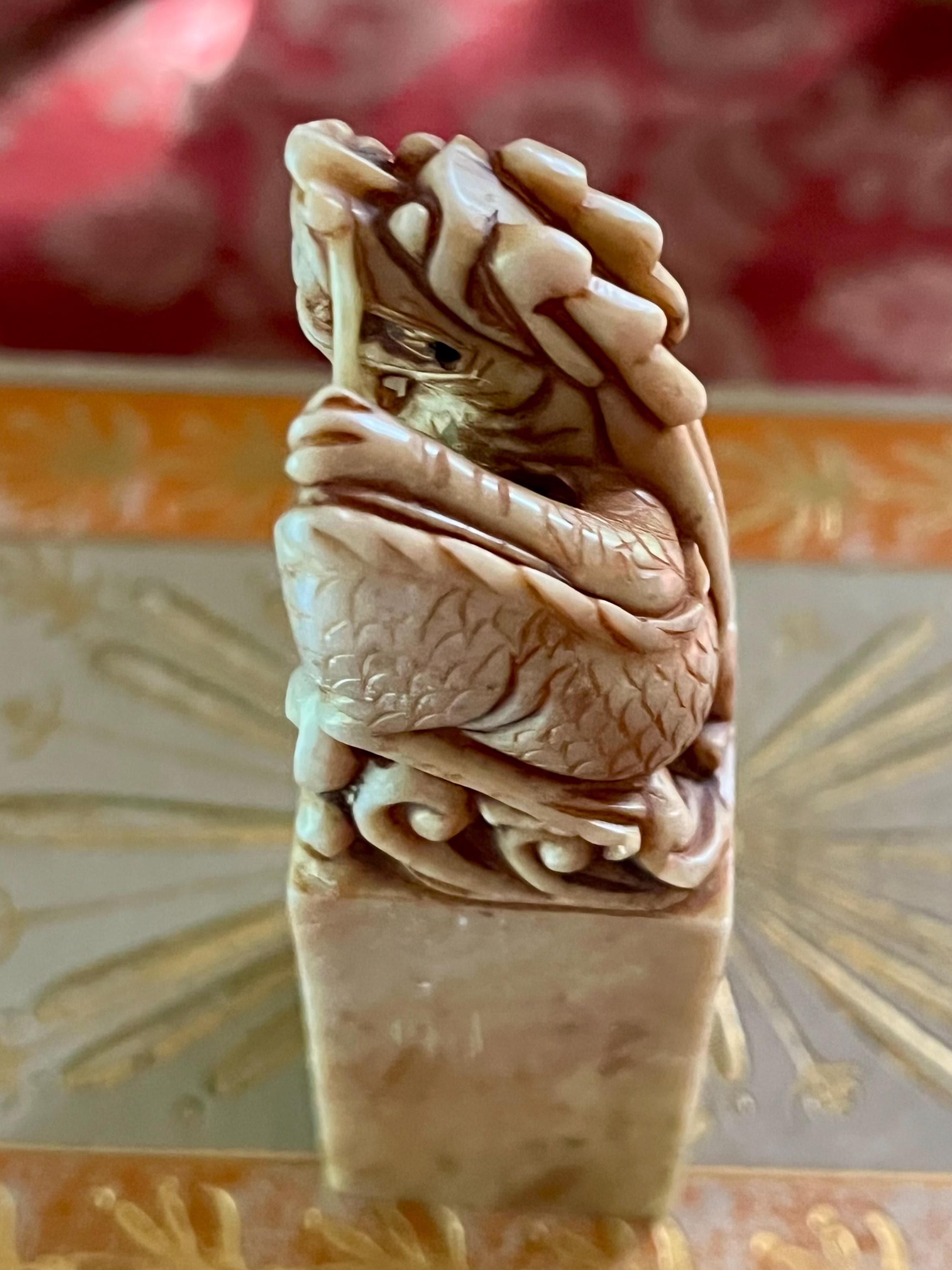 Vintage Carved Soapstone Dragon Seal: Shoushan Chinese Decor - Etsy