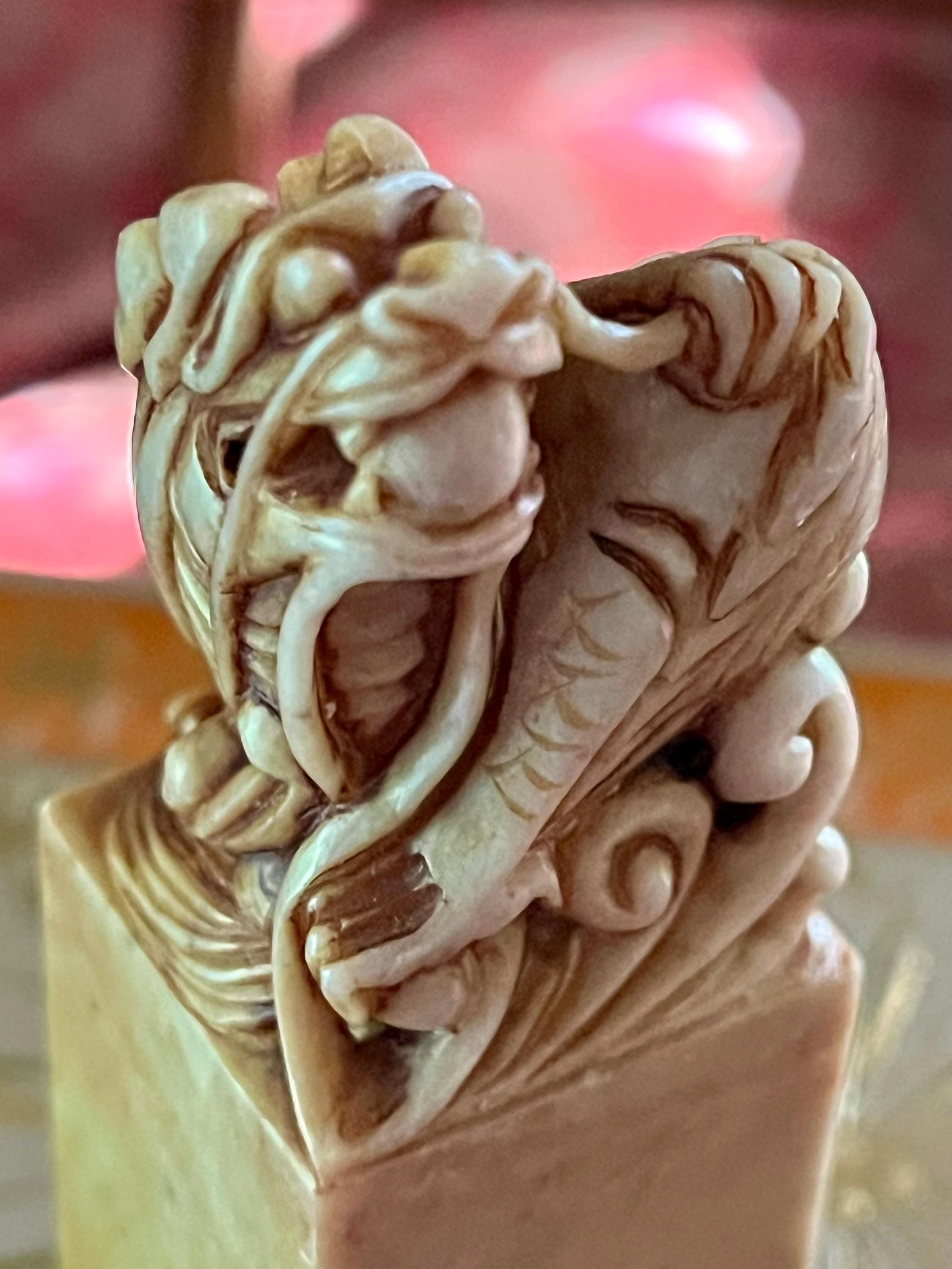 Vintage Carved Soapstone Dragon Seal: Shoushan Chinese Decor - Etsy