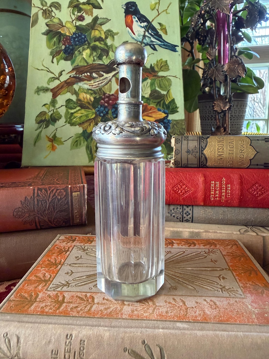 Tooth Powder Victorian Victorian Tooth Powder Dispenser, Faceted Crystal With Silver Repousse ...