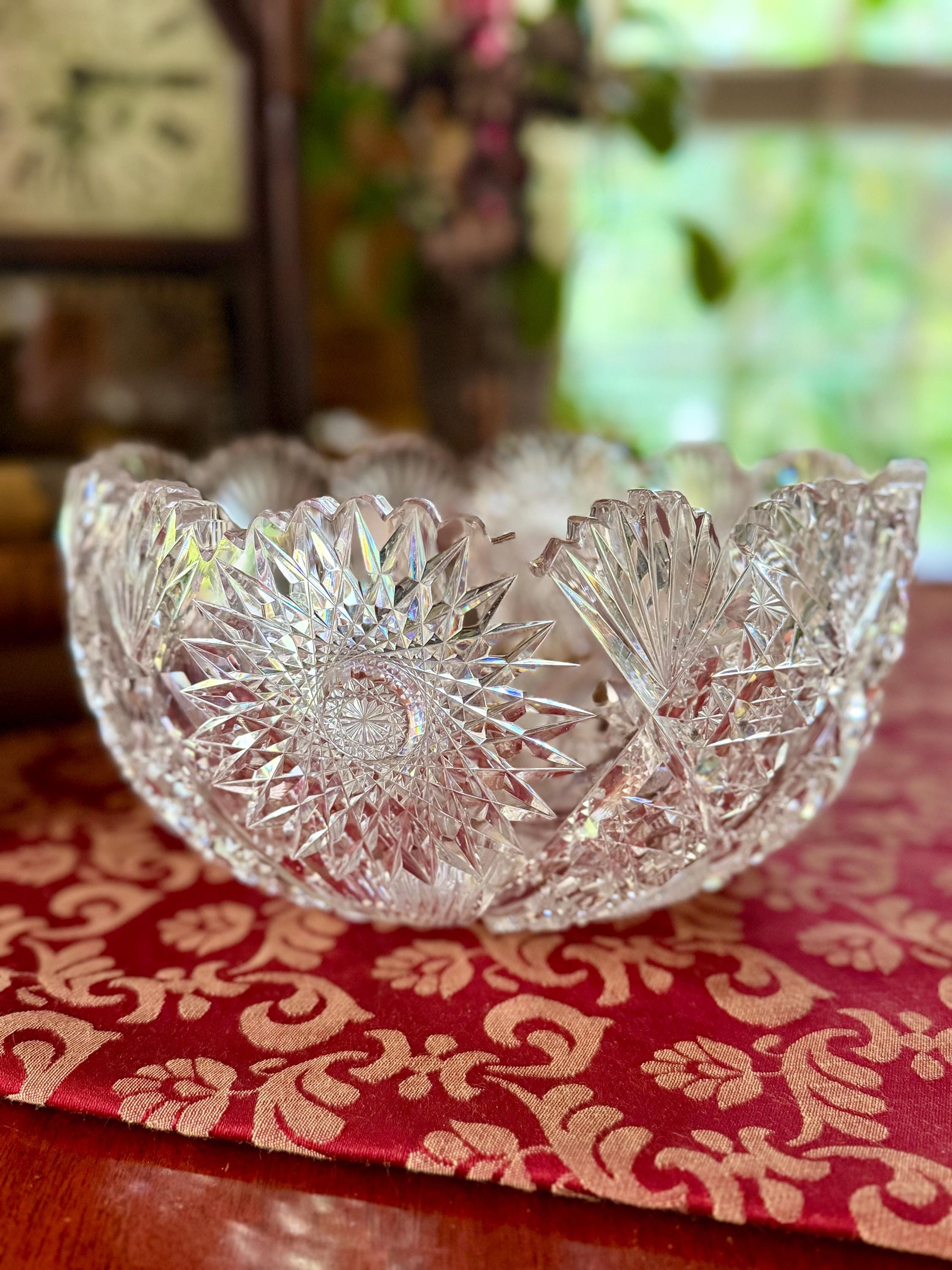 アンティークブリリアントカット　船形ボウル Antique Brilliant Cut Glass - Etsy