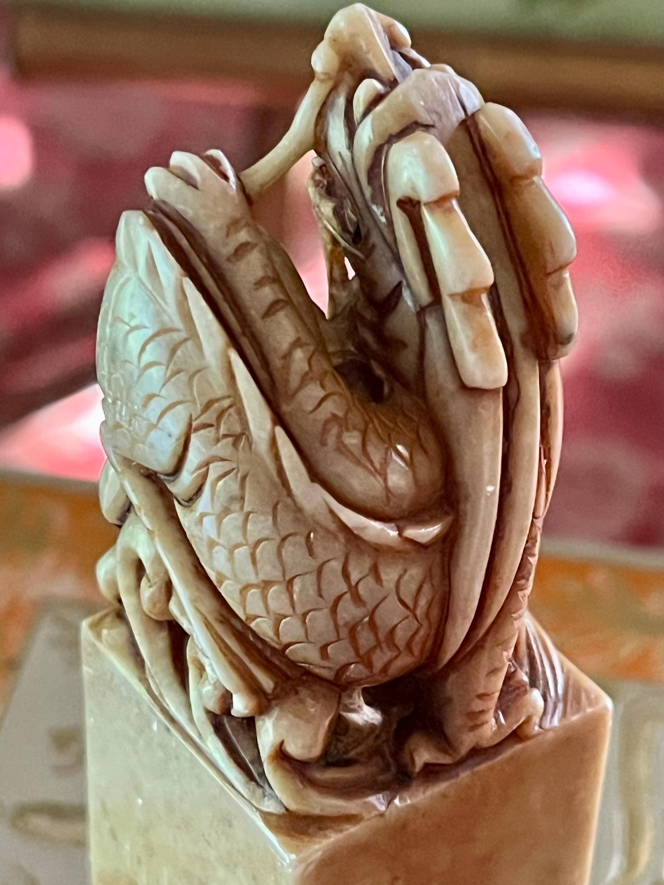 Vintage Carved Soapstone Dragon Seal: Shoushan Chinese Decor - Etsy