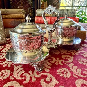 Vintage Silver Plate Jam Pot Server: Double Condiment Set