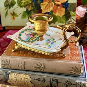 Antique Sevres Style Porcelain and Gilt Bronze CandleStick Holder, Fine French Chamber Stick, Old Money Aesthetic