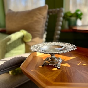 Antique Victorian Silver Repousse Compote: Ornate Floral Border on Footed Stand