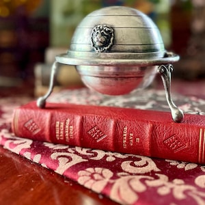 Antique Silver Footed Butter Dish with Rotating Dome and Lions Head Detail, Made in England by William Adams, Nickel Silver, Fancy Tea Party