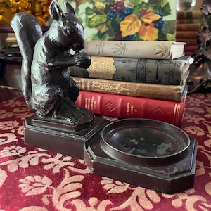 Antique Metal Squirrel Nut Dish Holder Tray, Vintage Sculpture, Rustic Decor, Funky Decor