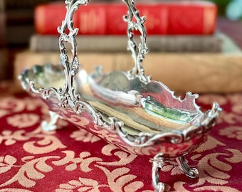 Victorian Silverplate Elongated Basket by E.G. Webster & Sons with Scrolling Hearts