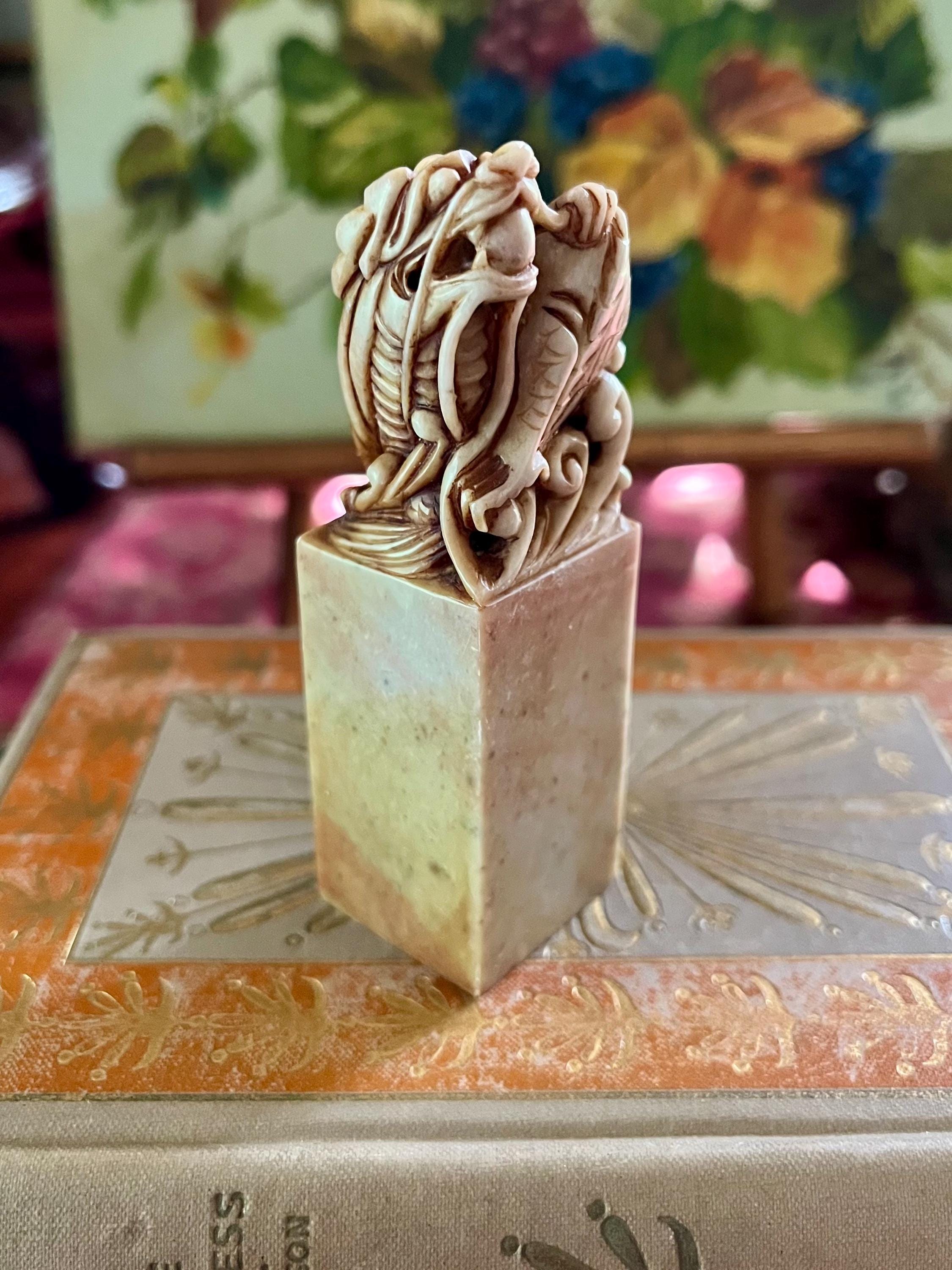 Vintage Carved Soapstone Dragon Seal: Shoushan Chinese Decor - Etsy