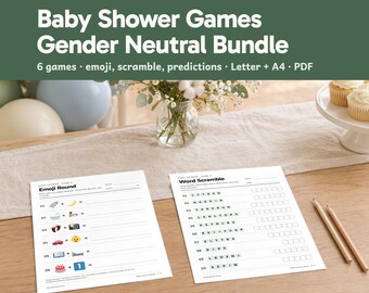 Baby Shower Games Bundle Printable, 6 Minimalist Gender Neutral Games Download