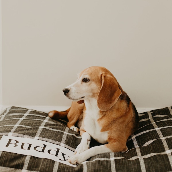 Black Plaid Dog Bed Cover - Cute Dog Beds - Personalized Dog Bed - Custom Dog Bed - Pet Bed - Farmhouse Dog Bed Cover - ALL SIZES - Washable