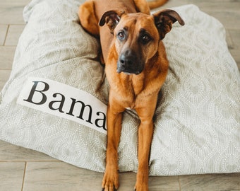 Tan Dog Bed Cover - Dog Beds - Personalized Dog Bed - Custom Dog Bed - Tan and White - Dog Bed Cover - ALL SIZES - Washable