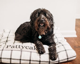 Plaid Dog Bed Cover - Dog Beds - Personalized Dog Bed - Custom Dog Bed - Black and White - Farmhouse Dog Bed Cover - ALL SIZES - Washable