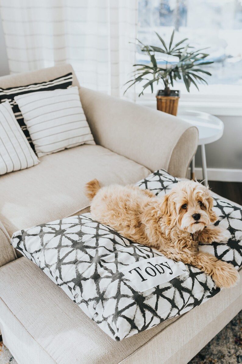 Cama para perros estilo bohemio estilo granja - Funda para cama - Tapete para mascotas - Almohada para mascotas - Cama lavable para perros - Almohada personalizada para perros - Razas pequeñas y grandes imagen 9