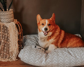 Gray Dog Bed - Farmhouse Dog Bed Cover - Arrow Puppy Bed - French Gray Doggie Bed - Boho Pet Bed Cover - Washable Dog Bed - Personalized Bed