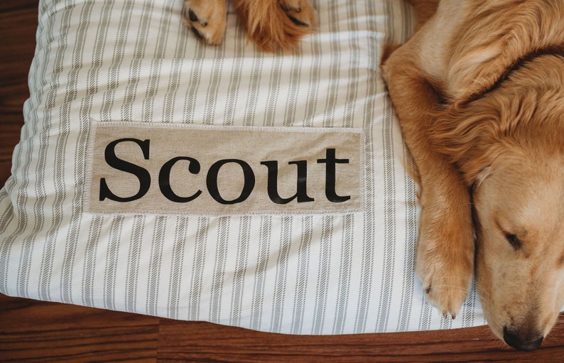Ticking Dog Bed Cover Dog Beds Personalized Dog Bed Custom Dog Bed Gray or Black Pet Beds Farmhouse Dog Bed ALL SIZES Washable image 7
