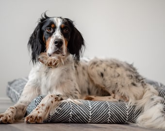 Herringbone Dog Bed - Dog Bed Cover - Farmhouse Dog Bed - Black and White - Durable Dog Bed - Washable - Large Pet Bed - Custom Dog Bed