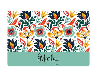 Bright Floral Pet Placemat - Food/Water Mat - Custom Pet Mat - Personalized Name Placemat - Puppy Gift - Dog Gift - Cat Bowl Mat - Floor